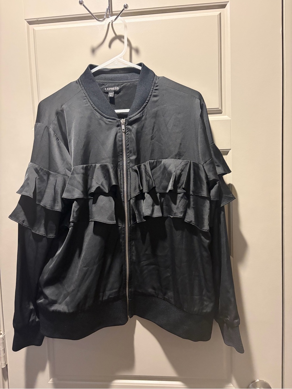 Express Black Ruffle Bomber Jacket